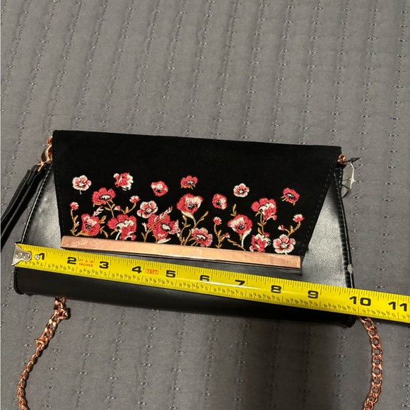 White House Black Market Black Clutch with Red Floral Embroidery - Picture 9 of 10